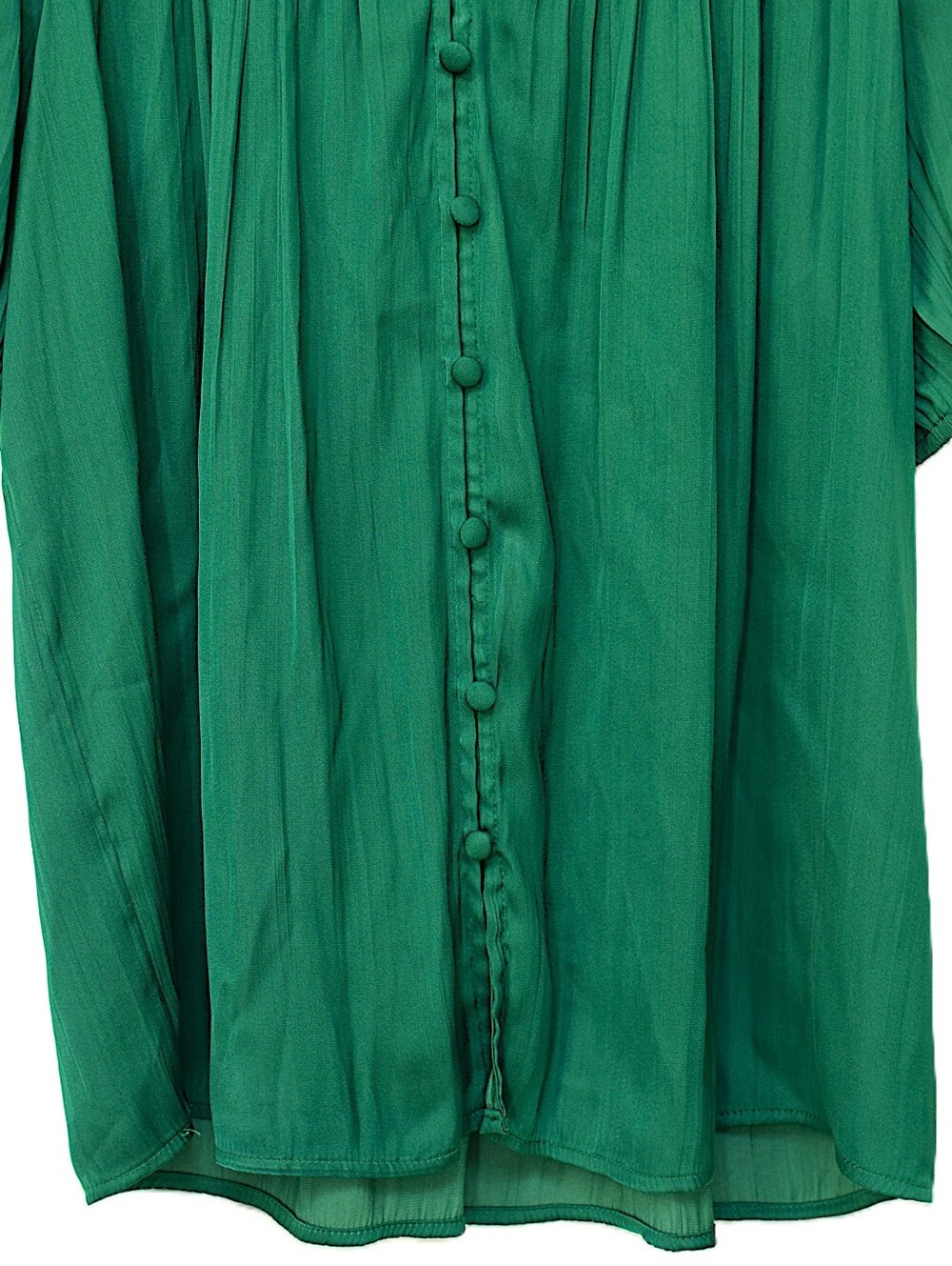 Anthropologie Shirred Peasant Blouse Green Emerald Ruffle Button Front Sz S Boho - Picture 5 of 13